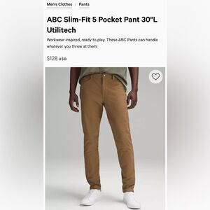 Lululemon ABC Slim Fit 30”L Utilitech. Size 30.